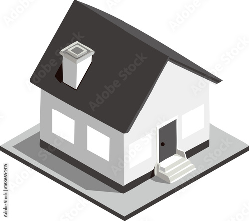 斜め俯瞰から見た家・建物（黒色）
Diagonal overhead view of a house/building (black)