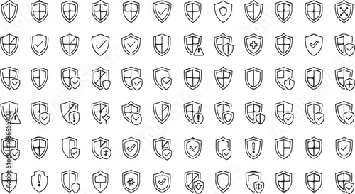Collection of diverse shield icons representing security protection and heraldry symbols vector