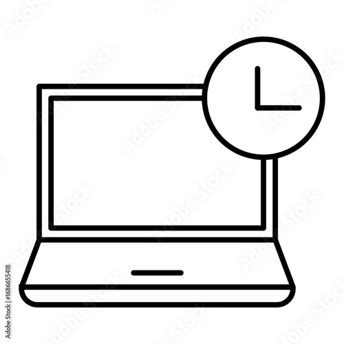 laptop and clock, online working time management line icon with editable stroke
