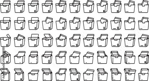 Collection of hand-drawn abstract boxes with varied lid openings and designs vector