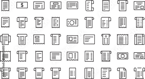 Diverse collection of document and paperwork icons representing business and financial transactions vector