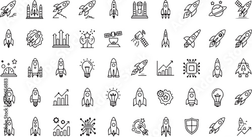 Collection of business and technology icons for startups projects and innovations vector