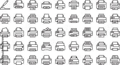 Collection of diverse printer icons representing printing technology and office equipment options vector