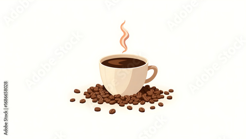 steaming coffee cup with beans clip art preview