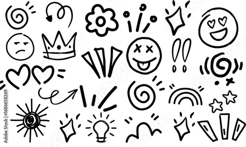Hand Drawn Comic Doodle Vector Pack – Fun Cartoon Icons, Sketch Symbols, and Pop Art Elements for Creative Design