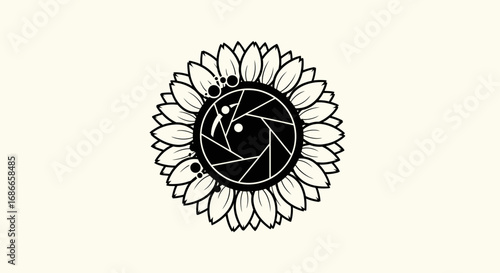 Sunflower camera aperture logo design for creative photography business.