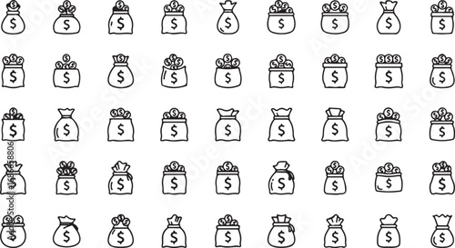 Collection of hand drawn money bags with dollar signs artistic sketch style finance icons vector