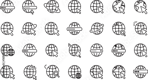 Collection of hand-drawn globe icons representing global connectivity and internet services vector