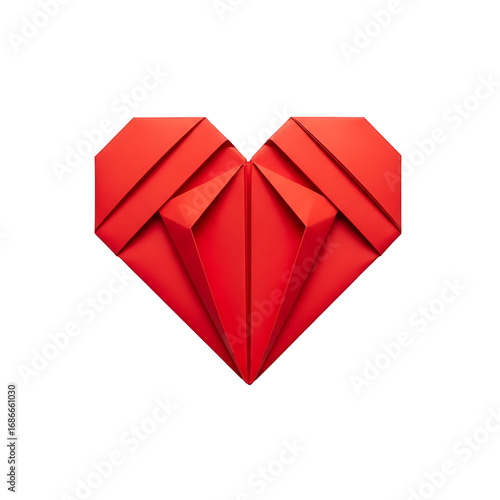 Red origami heart on a black background.