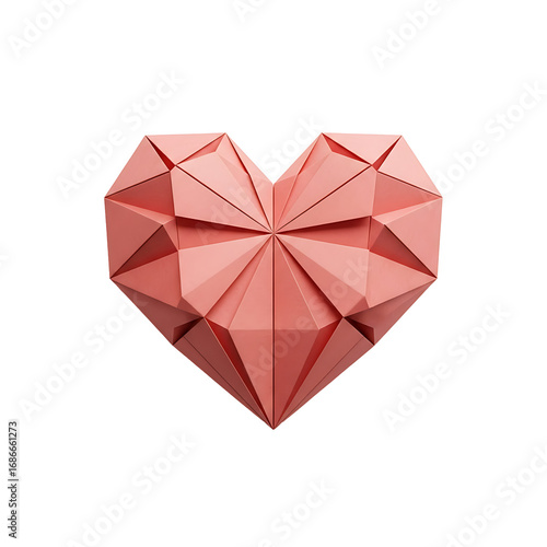 Geometric origami heart design on black background.