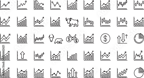 Collection of doodle style charts and graphs icons representing business growth and data analysis vector