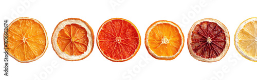 Obraz  z motywem Dried citrus slices in a spectrum of colors