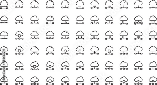 Collection of simple cloud computing and technology icons organized in grid for digital applications vector