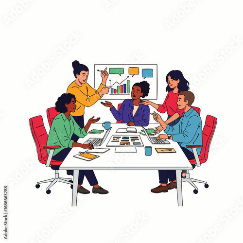 Diverse professionals engage in a productive collaborative meeting, discussing strategies and fostering innovation in a modern work environment.