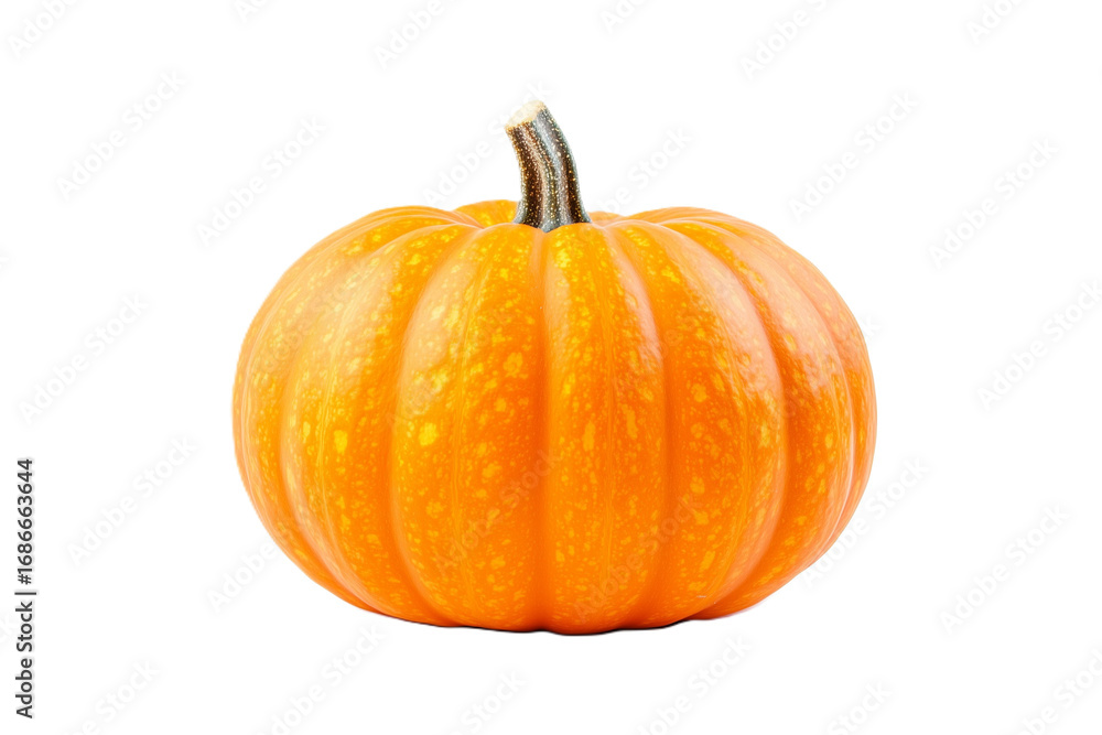 Fototapeta premium Fresh orange pumpkin with natural stem on transparent background.