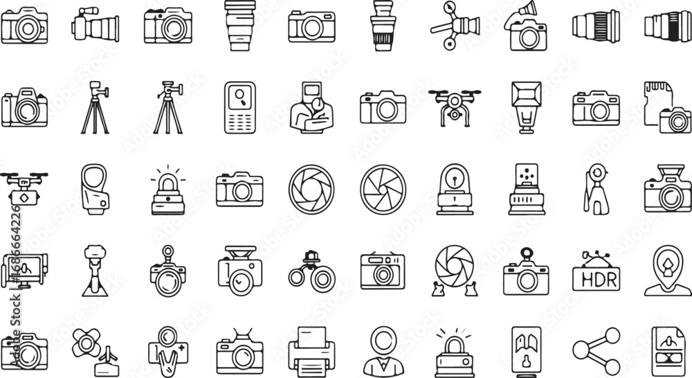 Fototapeta premium Collection of diverse hand drawn icons representing technology and creativity set vector