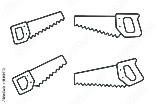 Hand saw icon set. Linear collection of woodworking and carpentry tools for construction. Vector graphic symbols for DIY projects. Minimalist outline illustration of saws.