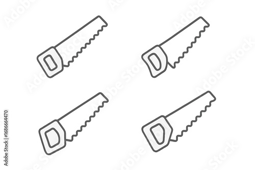 Collection of hand saw icons in linear style. Carpentry and construction design elements. Vector cartoon illustration. Woodworking equipment symbols for sawing or cutting wood.