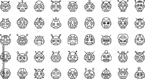 Collection of distinct hand drawn tribal mask icons representing diverse cultural symbols vector