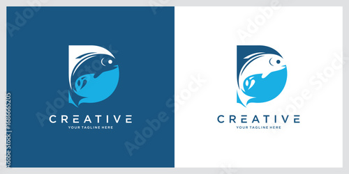 Letter D Fish Logo Design Vector Illustration