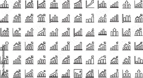 Collection of growing bar graph icons representing business growth financial progress and data analysis vector