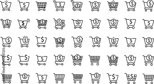 Collection of hand-drawn shopping cart icons representing e-commerce and online shopping vector