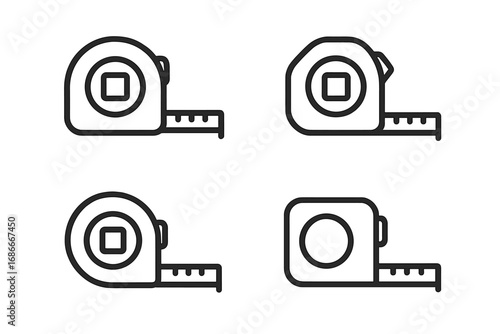 Measuring tape linear icon set for construction and design. Tape measure ruler vector symbol collection. Minimalist tool for measuring length, dimension, and size. Simple outline pictograms.