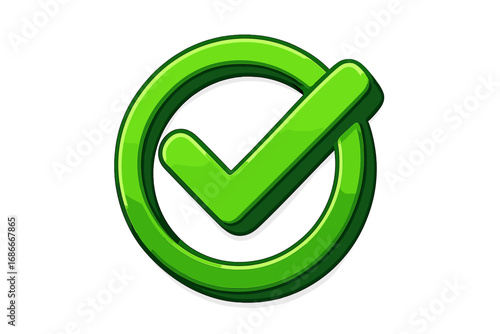 3d green check mark correct icon. Vector cartoon illustration with a transparent background. Yes symbol for approved, validation, success. Right choice, ok button, tick sign.