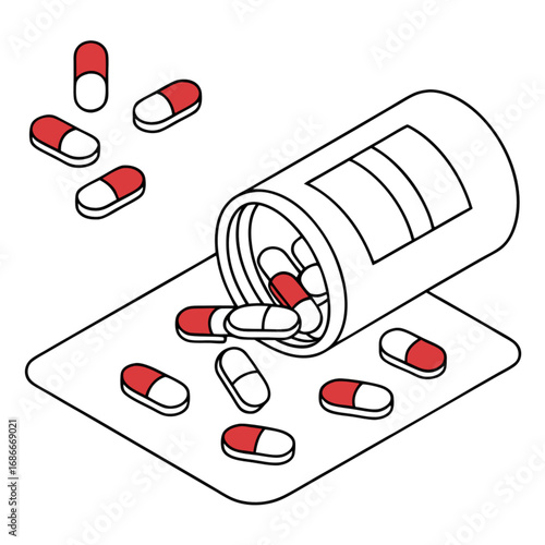 A Minimalist Illustration of Medical Pills Spilling from a Bottle