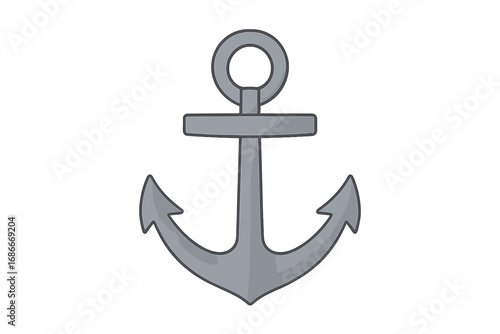 Anchor vector illustration. Flat nautical icon. Marine symbol for sea, boat, ship. Maritime cartoon graphic. Naval logo element. Sailor concept. Isolated metal equipment icon.