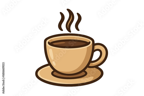 Steaming coffee cup vector icon. Hot morning beverage cartoon illustration. Isolated graphic for cafe menu, restaurant logo, mobile app. Concept for espresso, break, energy.