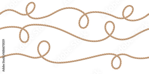 Rope seamless pattern. Seamless wavy ropes. Hemp twisted ropes. Decorative wavy cords. Marine twine.