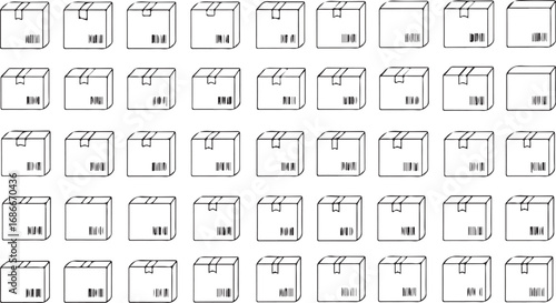 Grid of miniature warehouse shipping boxes arranged in a uniform pattern for logistics concepts vector