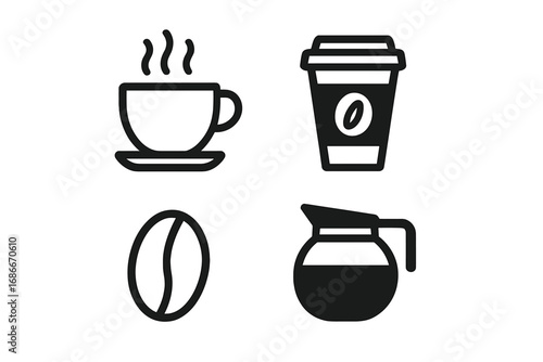 Coffee icons set. Minimalist linear pictogram collection for web and graphic design. Vector symbols for hot drink, cup, mug, bean, pot, espresso, latte. Simple flat icon for cafe menu.