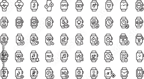 Collection of diverse smartwatch icons hand drawn style digital art technology gadget wearable device vector