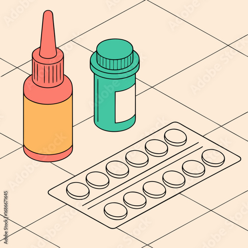 Isometric vector concept of pharmacy medications for healthcare treatment