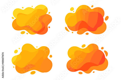 Set of abstract liquid shapes. Modern fluid gradient elements for banner, background or frame. Vector illustration of amorphous orange and yellow lava lamp style blobs design.