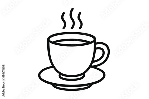 Coffee cup line icon. Hot drink with steam symbol. Vector for cafe menu, logo, app. Outline drawing of mug with espresso, latte, cappuccino. Morning beverage break concept doodle.