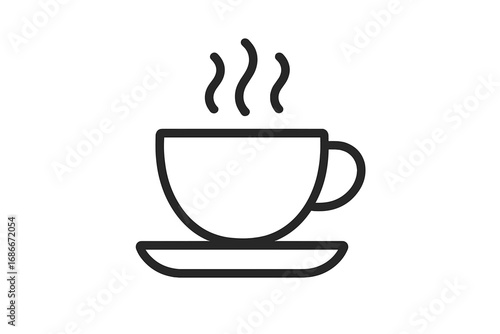 Coffee time line icon. Hot drink cup with steam symbol. Minimalist pictogram for cafe, web, app. Vector illustration for coffee break, morning beverage, tea, or cappuccino.
