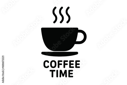 Coffee time vector icon. Minimalist flat illustration of a hot coffee cup with steam. Concept for break, morning, cafe menu, logo, drink, beverage, caffeine, energy. Symbol.