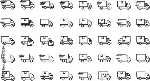 Collection of diverse delivery trucks and cargo vans representing logistics and transportation services vector