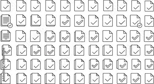 Collection of hand drawn document icons with checkmarks and crosses for approval and rejection vector
