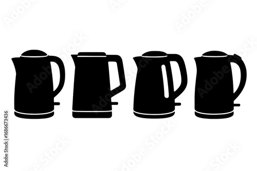 Silhouette set of modern electric kettles collection, vector cartoon illustration with transparent background, ordered kitchen appliance set, contemporary design icons
