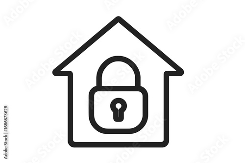 Home security system vector line icon. House and lock symbol for safety and protection. Real estate, property insurance and mortgage concept. Secure padlock pictogram for web.
