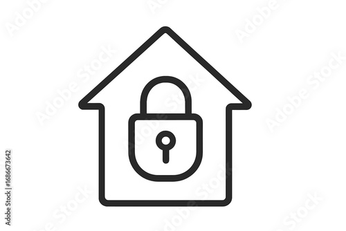 House and lock icon. Home security and safety concept. Real estate protection symbol. Private property vector illustration. Linear, outline design for web and apps. Secure.