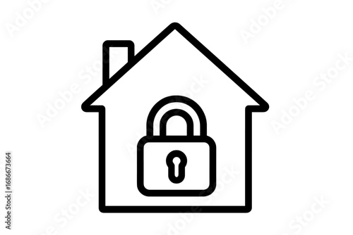 House lock icon. Home security and protection concept. Safe property and real estate insurance symbol. Vector outline illustration for web design, apps, smart home system.