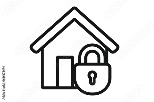 Home security icon. House and lock symbol. Concept of safety, protection, and insurance. Real estate and property mortgage sign. Vector outline for web, app, and graphic design.