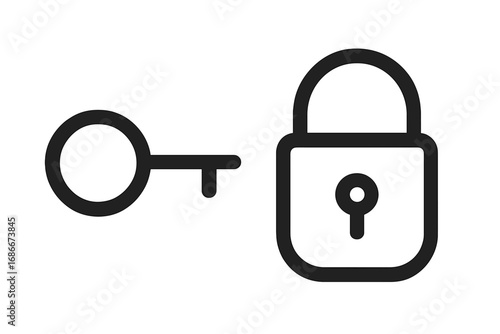 Key and lock line icon. Security and access concept. Vector symbol for password, privacy, safety, and protection. Minimalist outline illustration for web and app design.