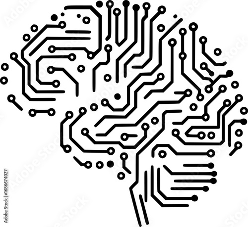 Digital brain circuit board design. AI artificial intelligence technology concept. Electronic neural network pattern. Machine learning tech illustration vector.