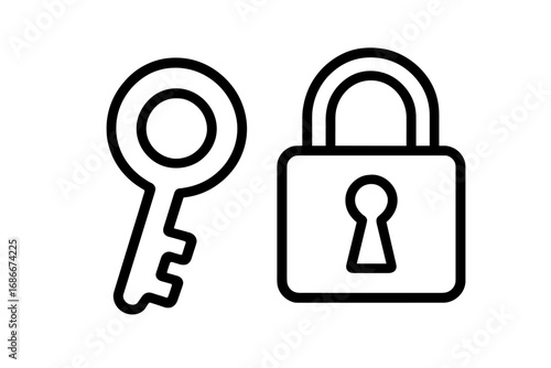 Key and lock icon vector illustration. Modern outline style symbol for security, safety, and access concepts. Padlock and key graphic for web design, apps, and privacy.